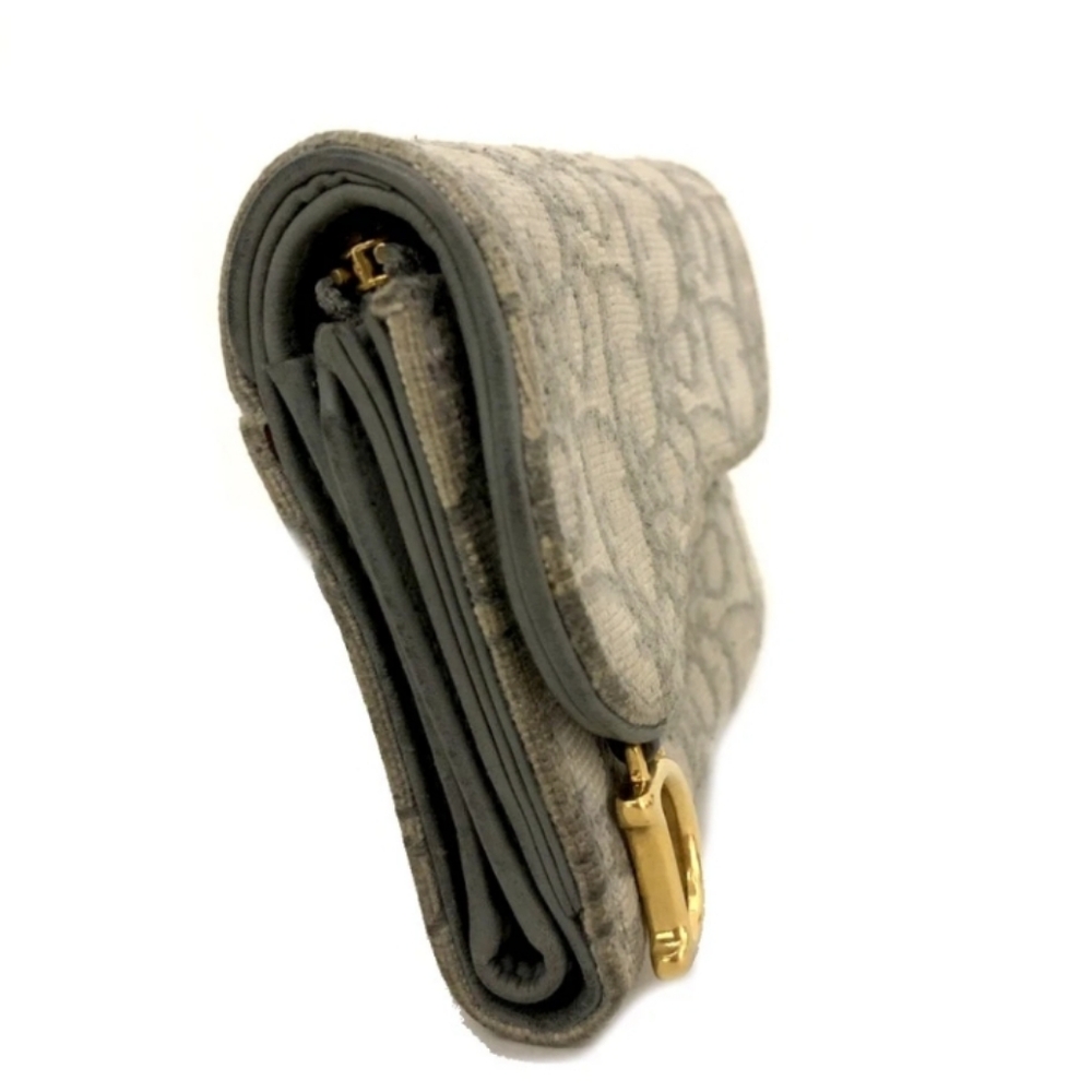 Christian Dior Saddle Trotter Oblique Canvas Leather Trifold Wallet Gray/2BH1711 - Picture 2 of 8